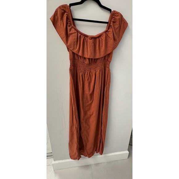 Old Navy Ruffled Off-The-Shoulder Smocked Henna Maxi Dress L Cottagecore - Picture 2 of 9
